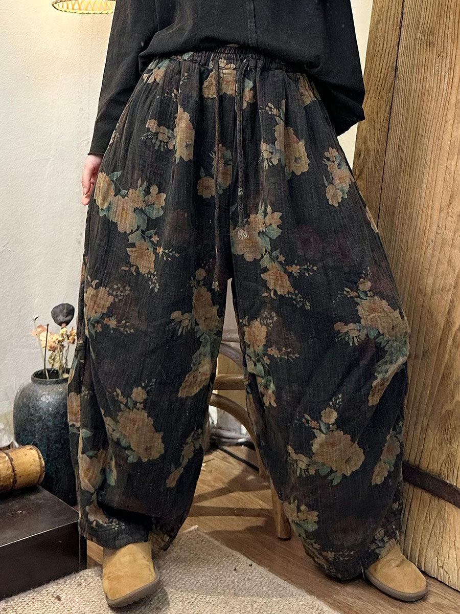 Damen Herbst Retro Blumen Baumwolle Haremshose AV1055