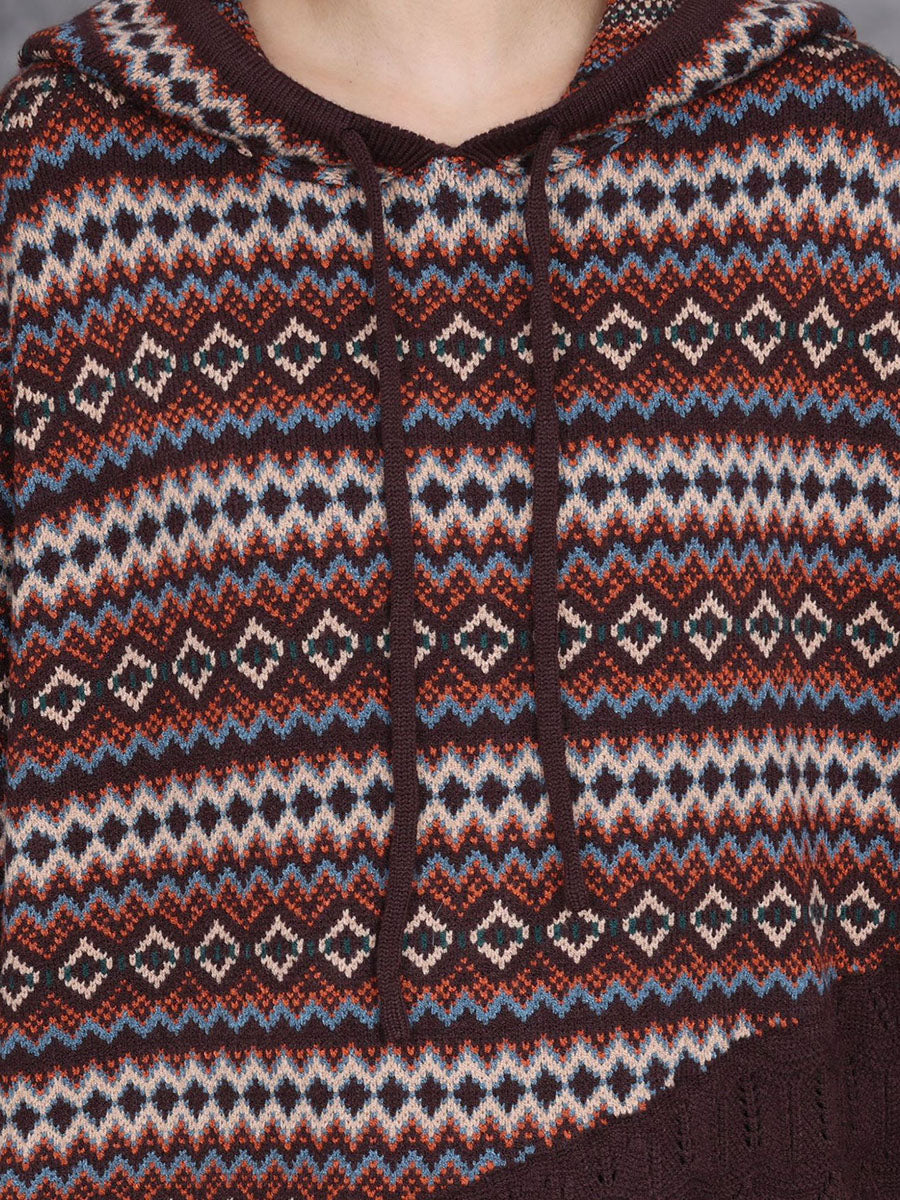 Robe à capuche en tricot épissée artistique d'automne pour femmes BA1003