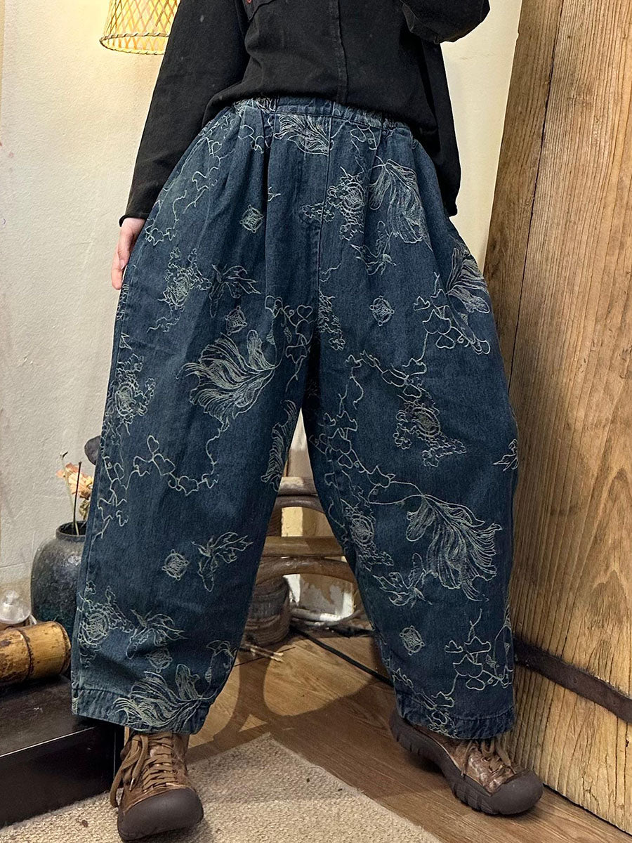 Pantalon droit en coton à fleurs rétro pour femme BA1006