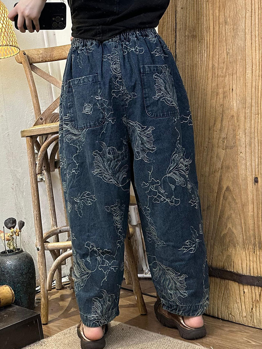 Pantalon droit en coton à fleurs rétro pour femme BA1006
