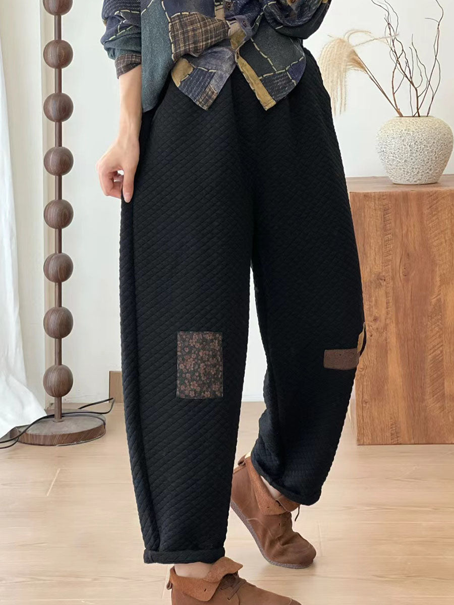 Pantalon en coton épais à patchs en treillis rétro pour femme BA1007