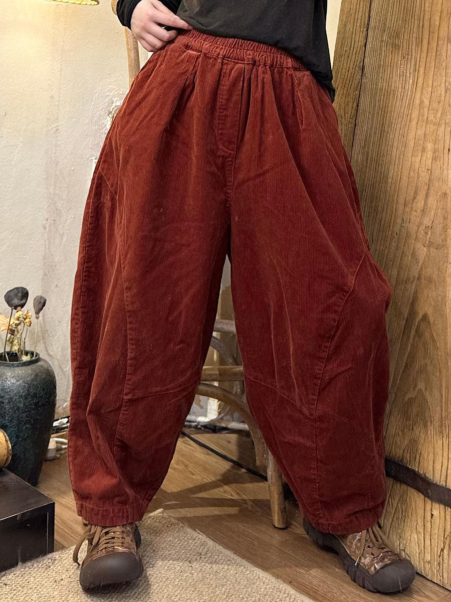 Pantalon sarouel uni en velours côtelé rétro pour femme BA1005