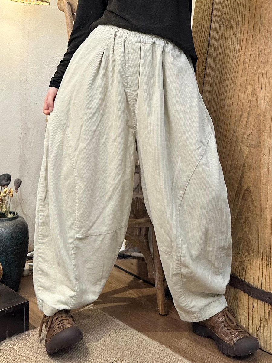 Pantalon sarouel uni en velours côtelé rétro pour femme BA1005