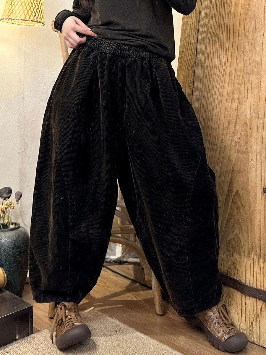 Pantalon sarouel uni en velours côtelé rétro pour femme BA1005
