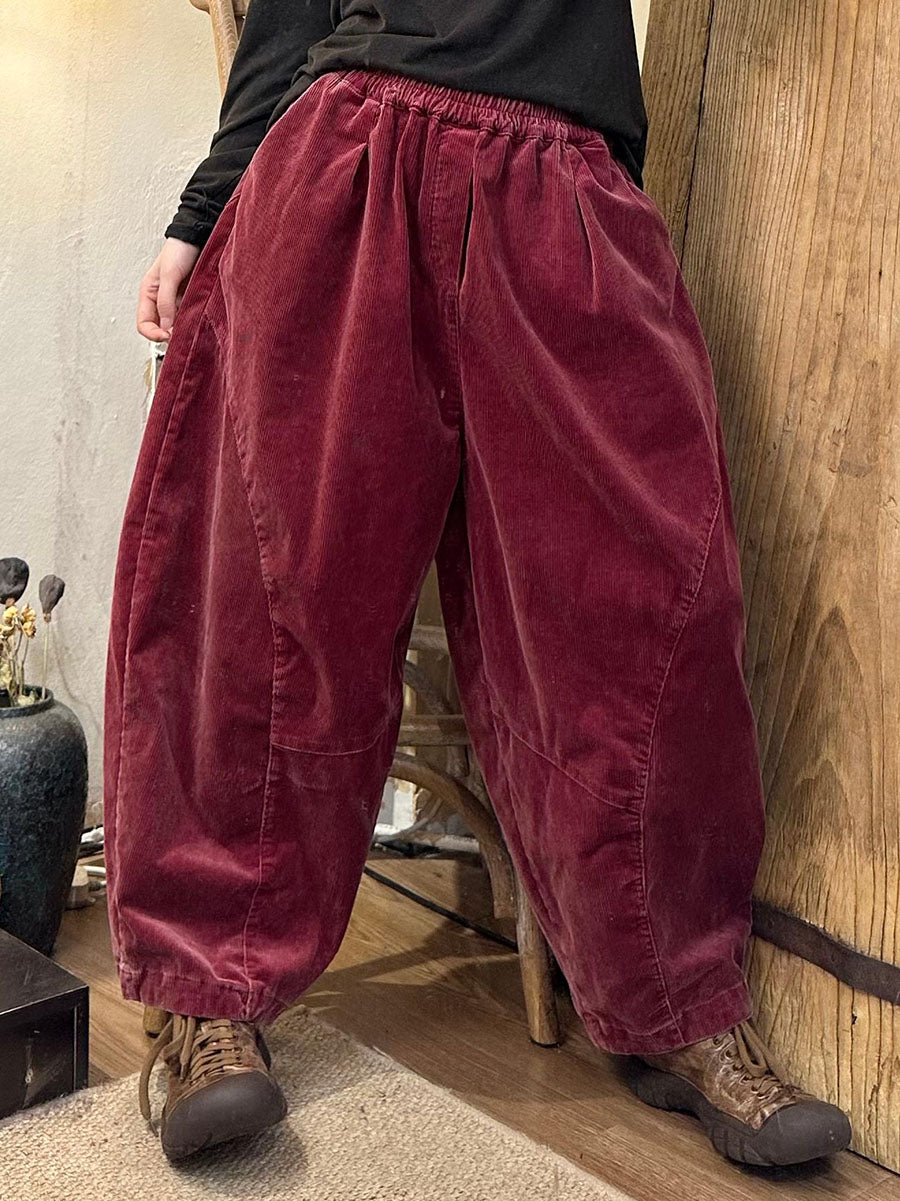 Pantalon sarouel uni en velours côtelé rétro pour femme BA1005