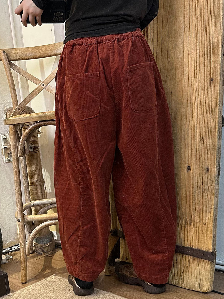 Pantalon sarouel uni en velours côtelé rétro pour femme BA1005