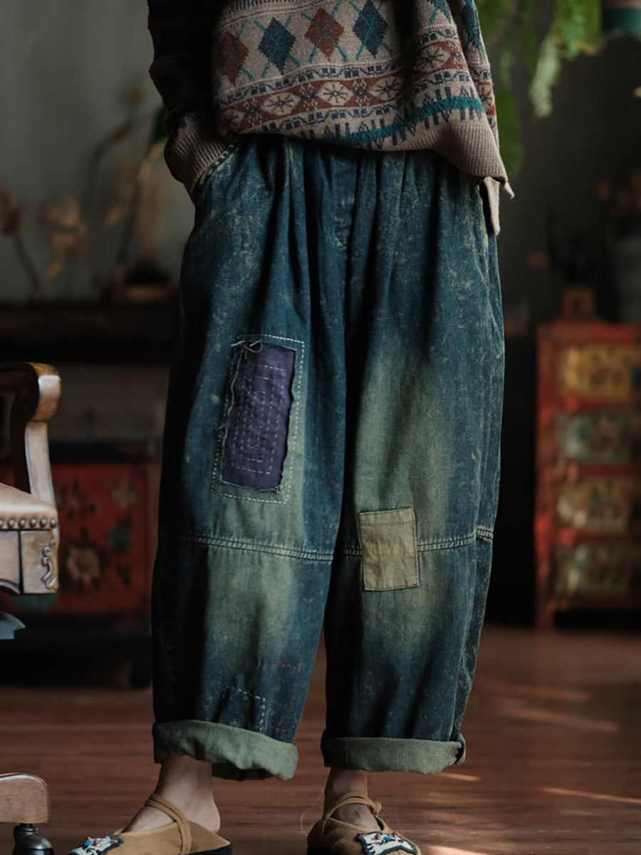 Pantalon large en denim épissé pour femme, style rétro, automne, BA1035