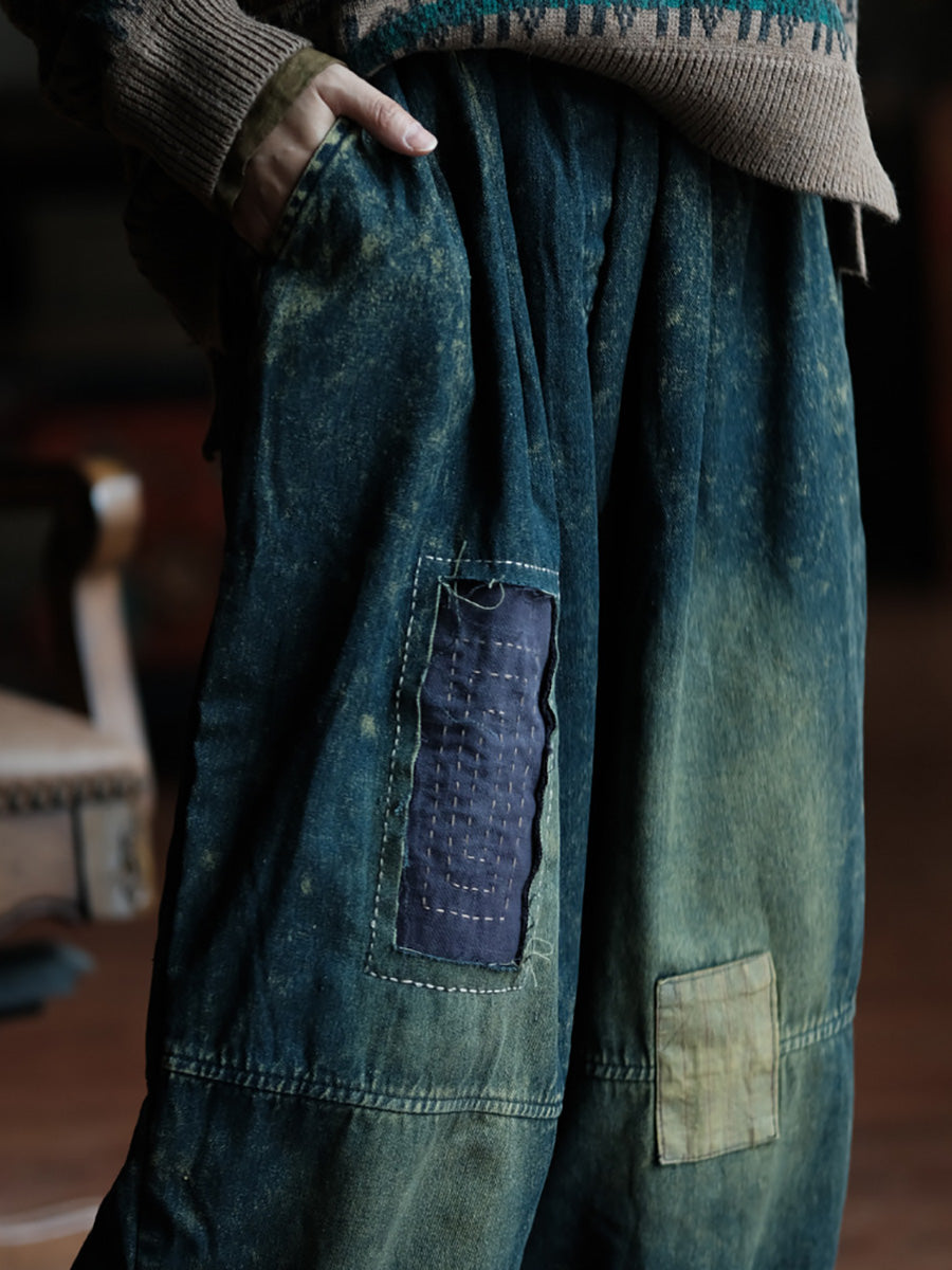 Pantalon large en denim épissé pour femme, style rétro, automne, BA1035