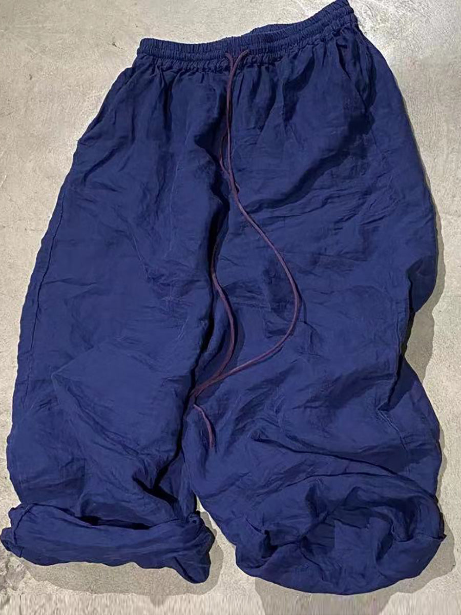 Pantalon large en ramie pour femme, style vintage, uni, ample, automne, BA1054