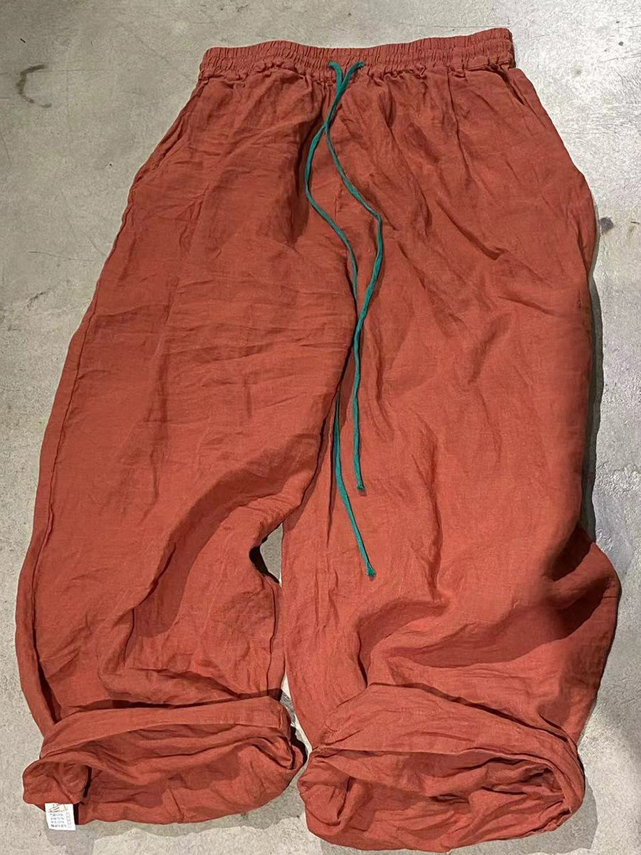 Pantalon large en ramie pour femme, style vintage, uni, ample, automne, BA1054