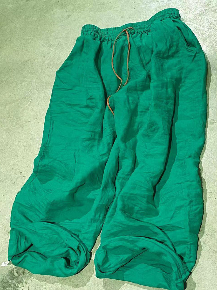 Pantalon large en ramie pour femme, style vintage, uni, ample, automne, BA1054
