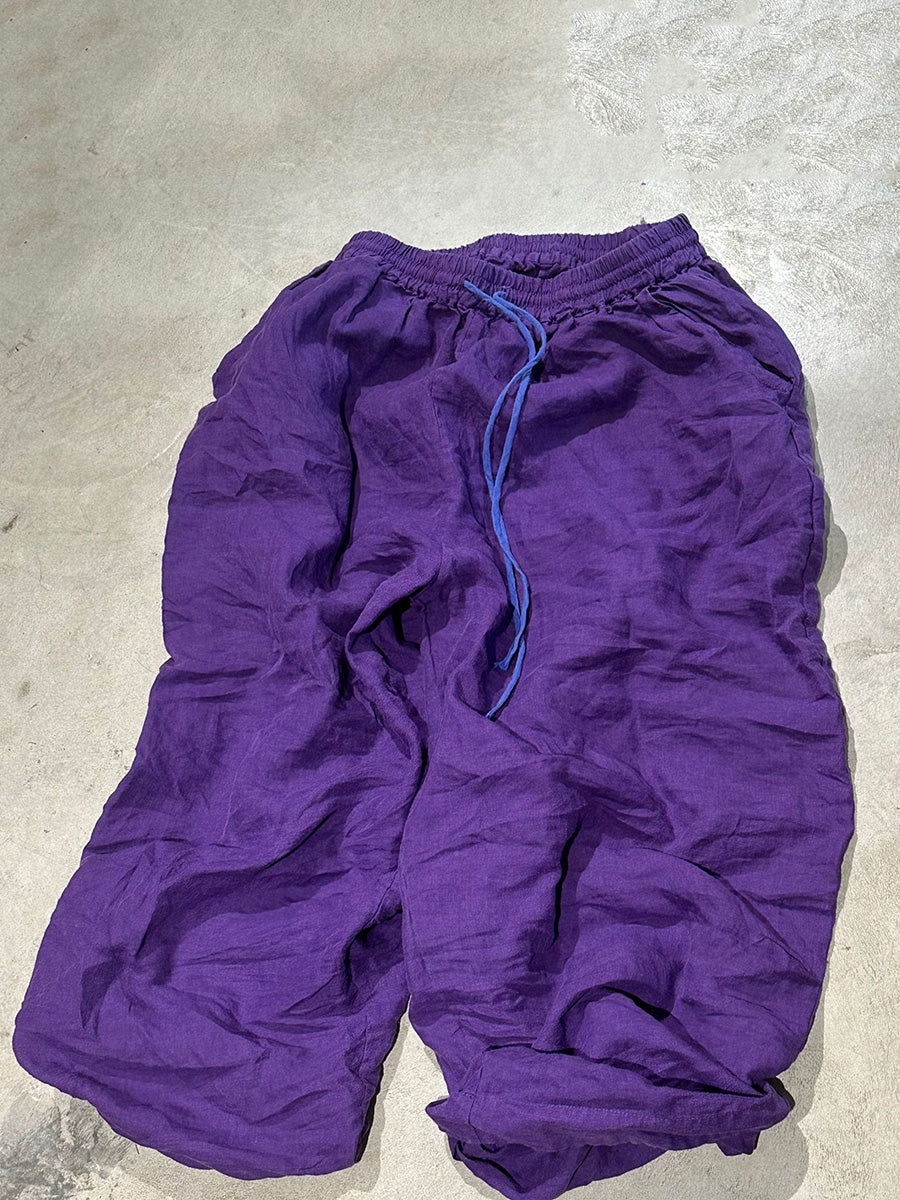 Pantalon large en ramie pour femme, style vintage, uni, ample, automne, BA1054