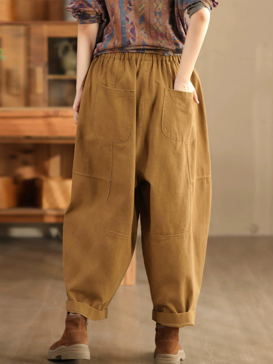 Pantalon sarouel ample en coton épissé rétro pour femme, automne BA1034
