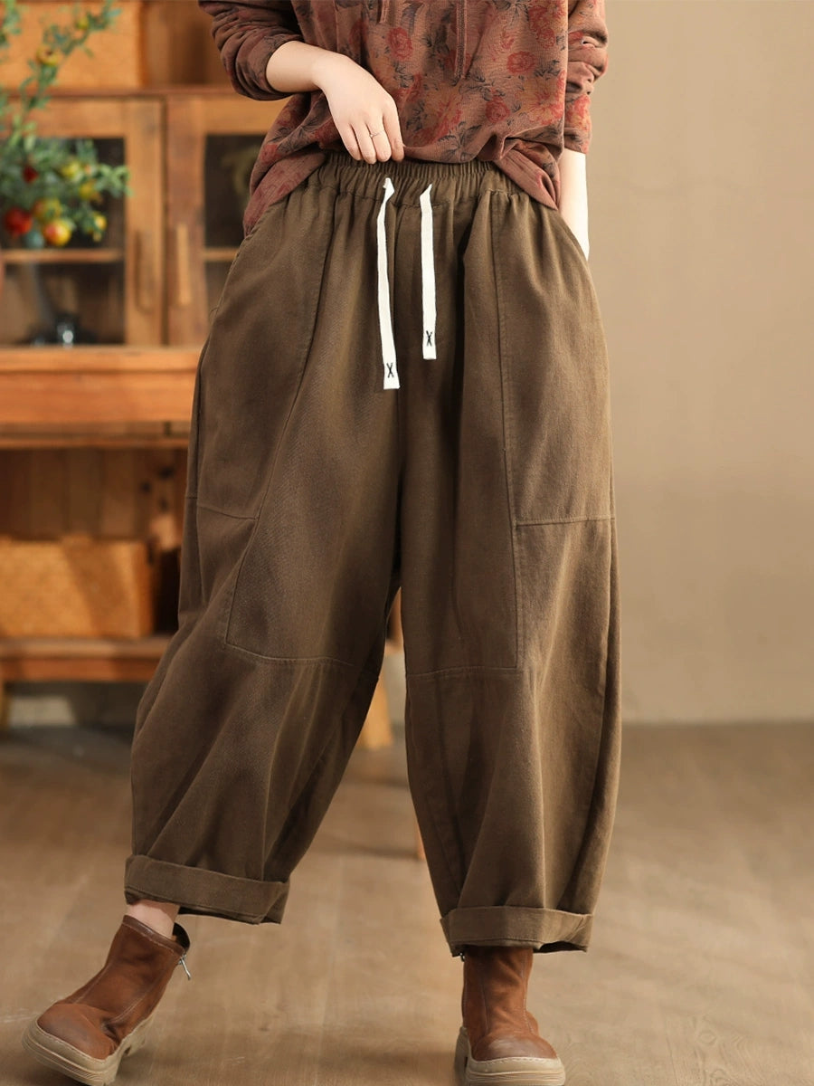 Pantalon sarouel ample en coton épissé rétro pour femme, automne BA1034