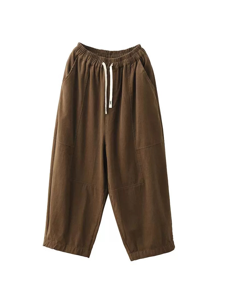 Pantalon sarouel ample en coton épissé rétro pour femme, automne BA1034