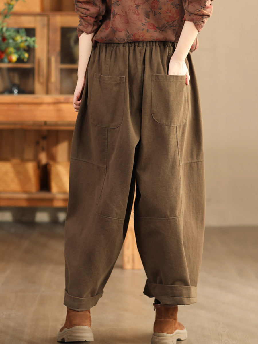 Pantalon sarouel ample en coton épissé rétro pour femme, automne BA1034