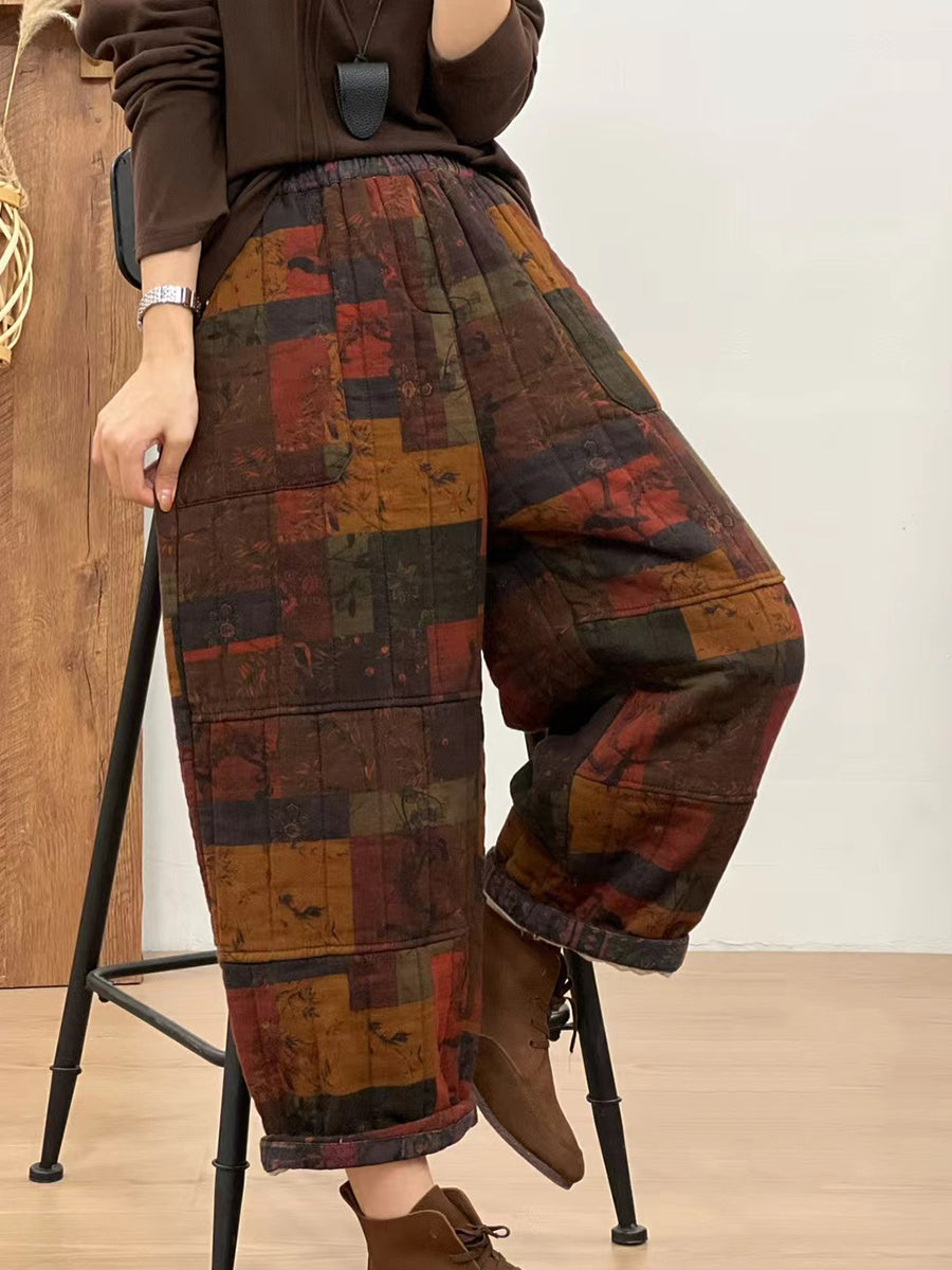 Pantalon droit à carreaux en coton rétro pour femme, automne BA1061