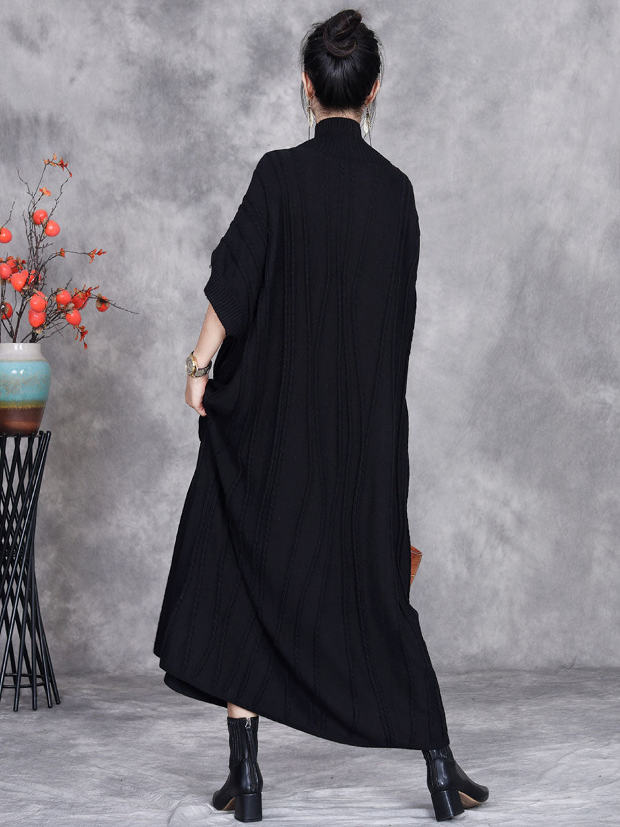 Damen Herbst Artsy Jacquard Strick Halbrollkragen Kleid BA1058