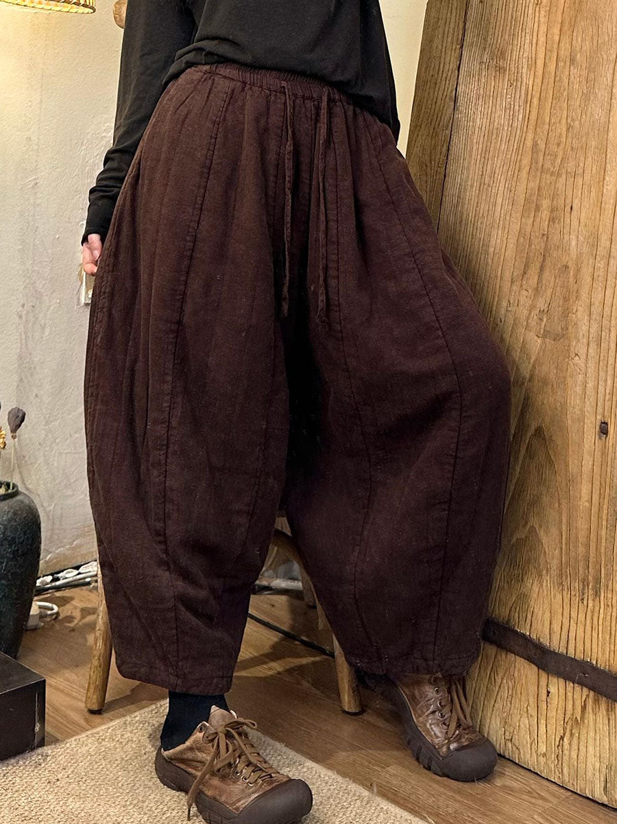Pantalon sarouel en lin uni épissé vintage pour femme BA1066