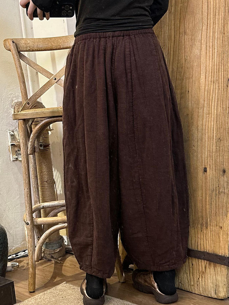 Pantalon sarouel en lin uni épissé vintage pour femme BA1066
