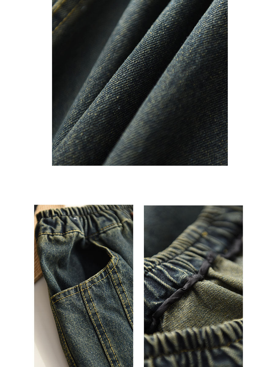Pantalon sarouel en denim délavé épissé rétro pour femme BA1064