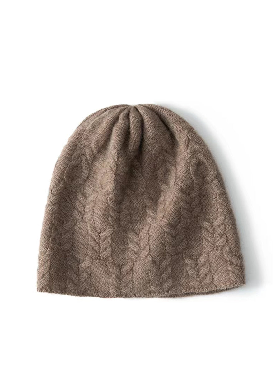 Bonnet d'hiver en laine tricotée torsadée douce et chaude QN001