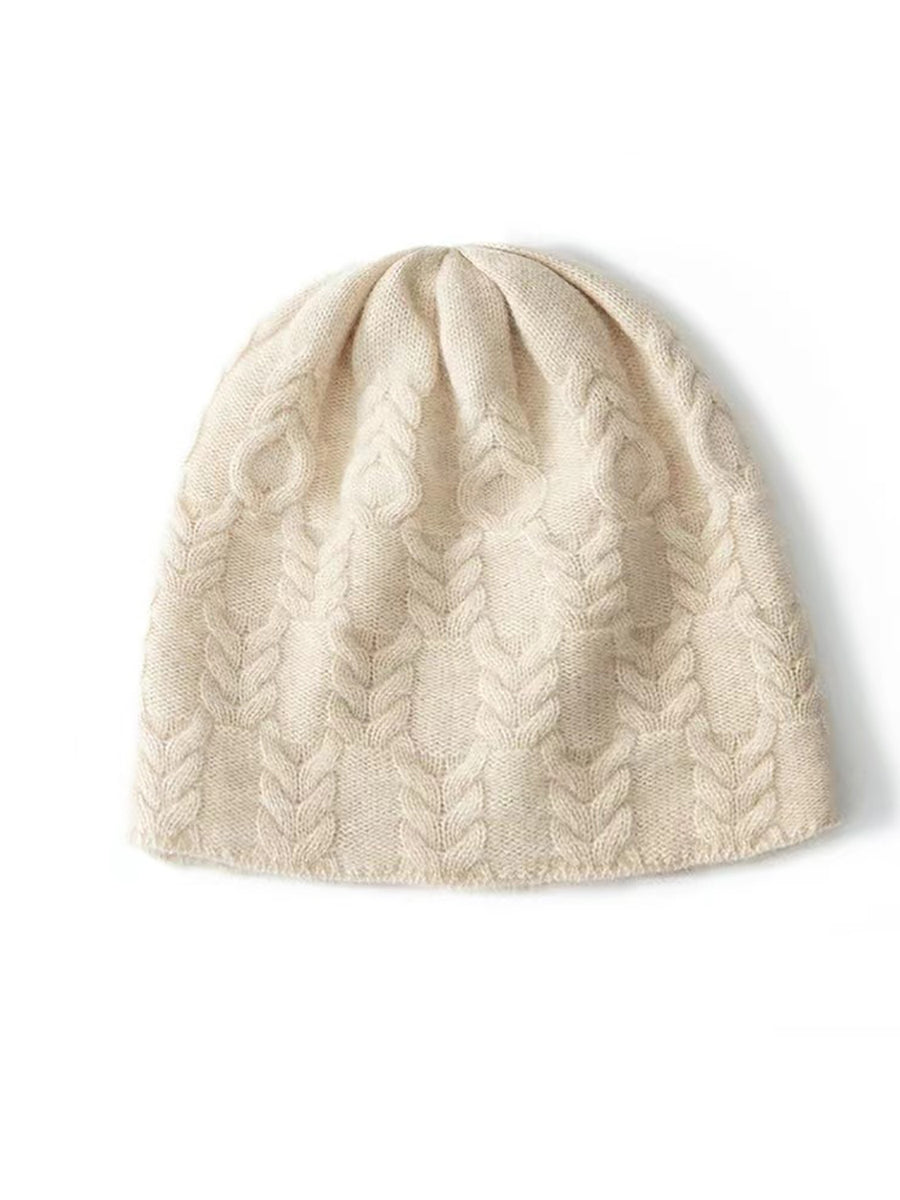 Bonnet d'hiver en laine tricotée torsadée douce et chaude QN001