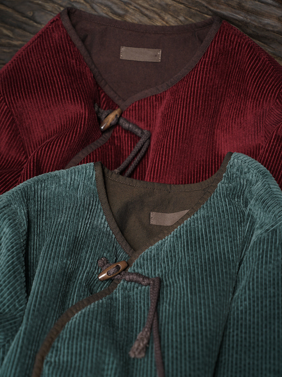 Women Vintage Autumn Solid Corduroy Padded Coat WU029