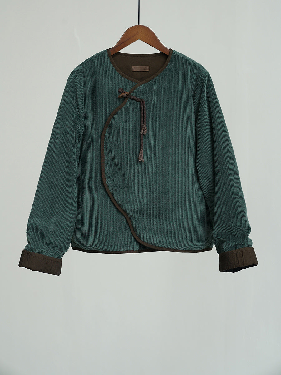 Women Vintage Autumn Solid Corduroy Padded Coat WU029