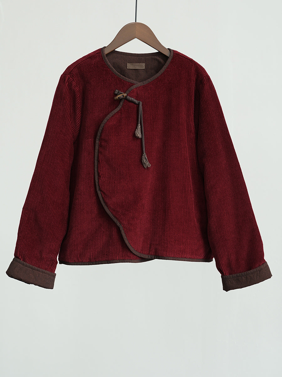 Women Vintage Autumn Solid Corduroy Padded Coat WU029