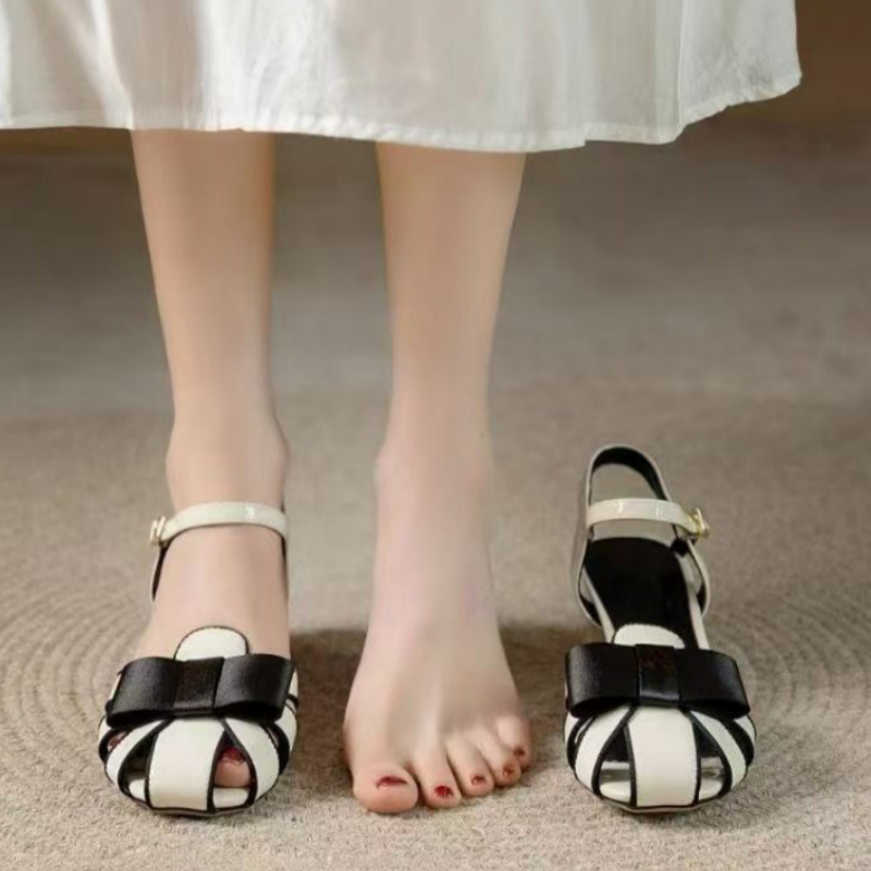 Faux Leather Yellow Splicing Buckle Strap Hollow Out Sandals