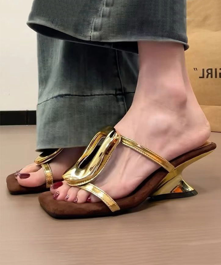 French Sandals 2025 Gold New Style Slide Wedge Heel
