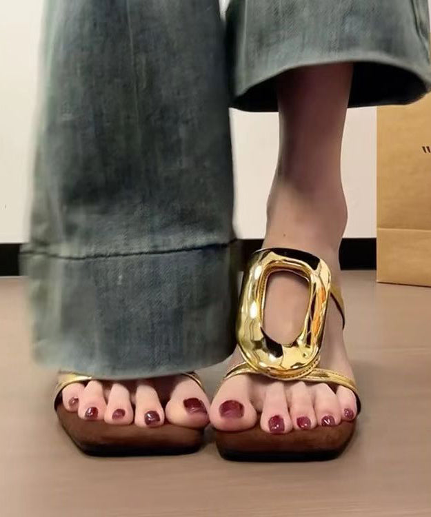 French Sandals 2025 Gold New Style Slide Wedge Heel
