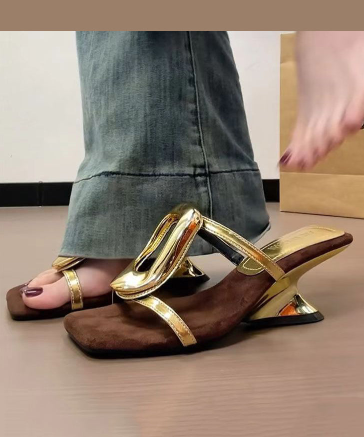 French Sandals 2025 Gold New Style Slide Wedge Heel