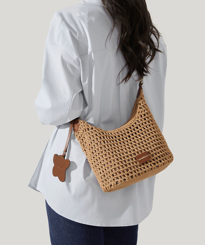New Capacity Bag Shoulder Khaki 2025 Grass Woven Large