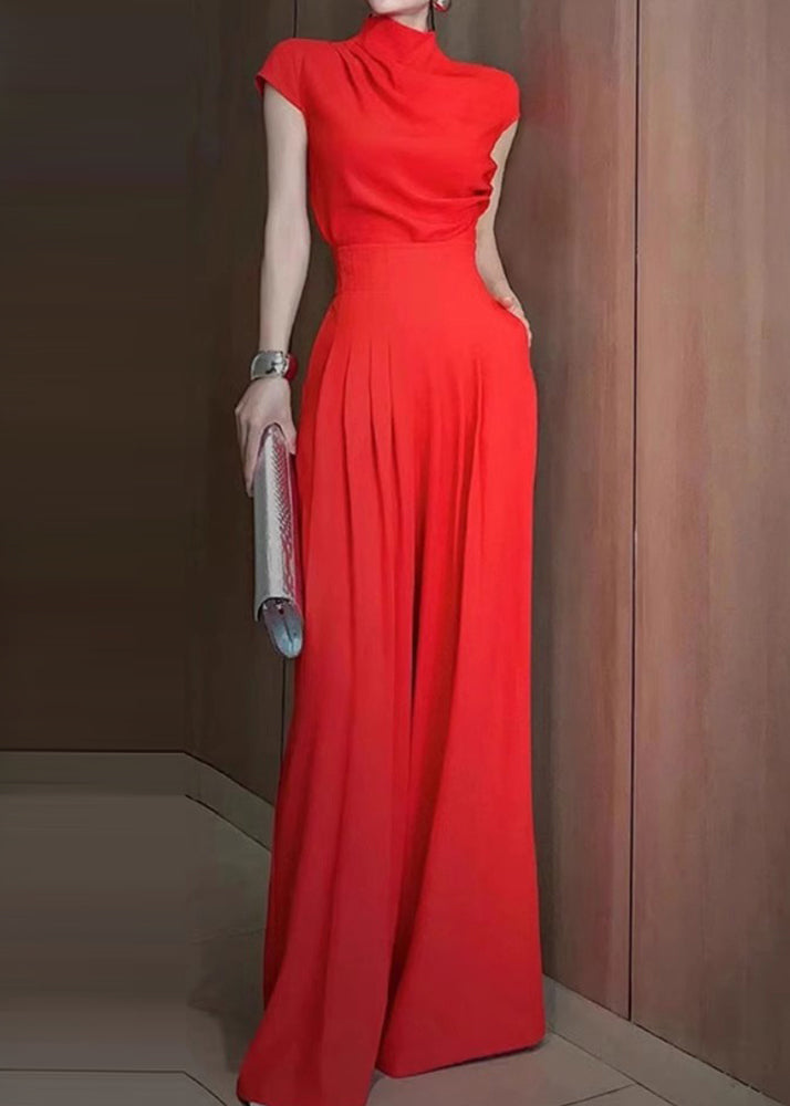 Ensemble deux pièces rouge 2025 avec pantalon, haut large et col roulé