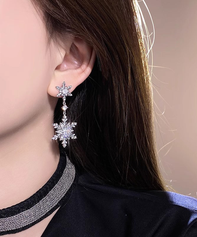 2025 Silk Stainless Steel Alloy Zircon Snow Drop Earrings YD024