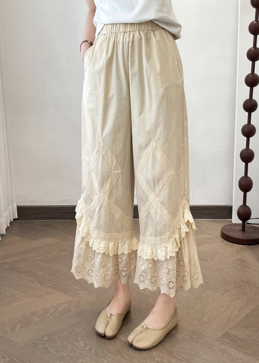 New Lace Summer Wide Apricot Splicing Pants Leg 2025