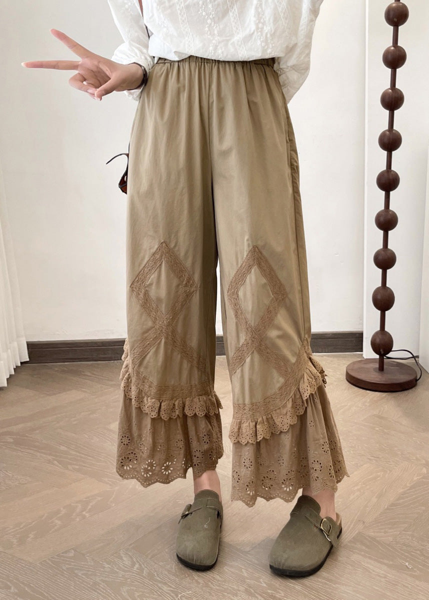 New Lace Summer Wide Apricot Splicing Pants Leg 2025
