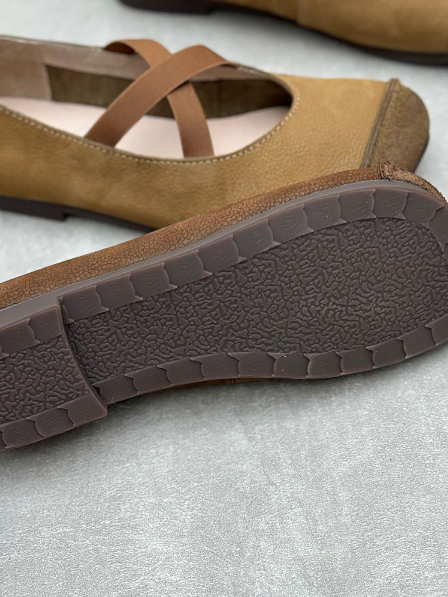 Damen Gespleißt Weiche Niedrige Vintage Absatzschuhe Leder