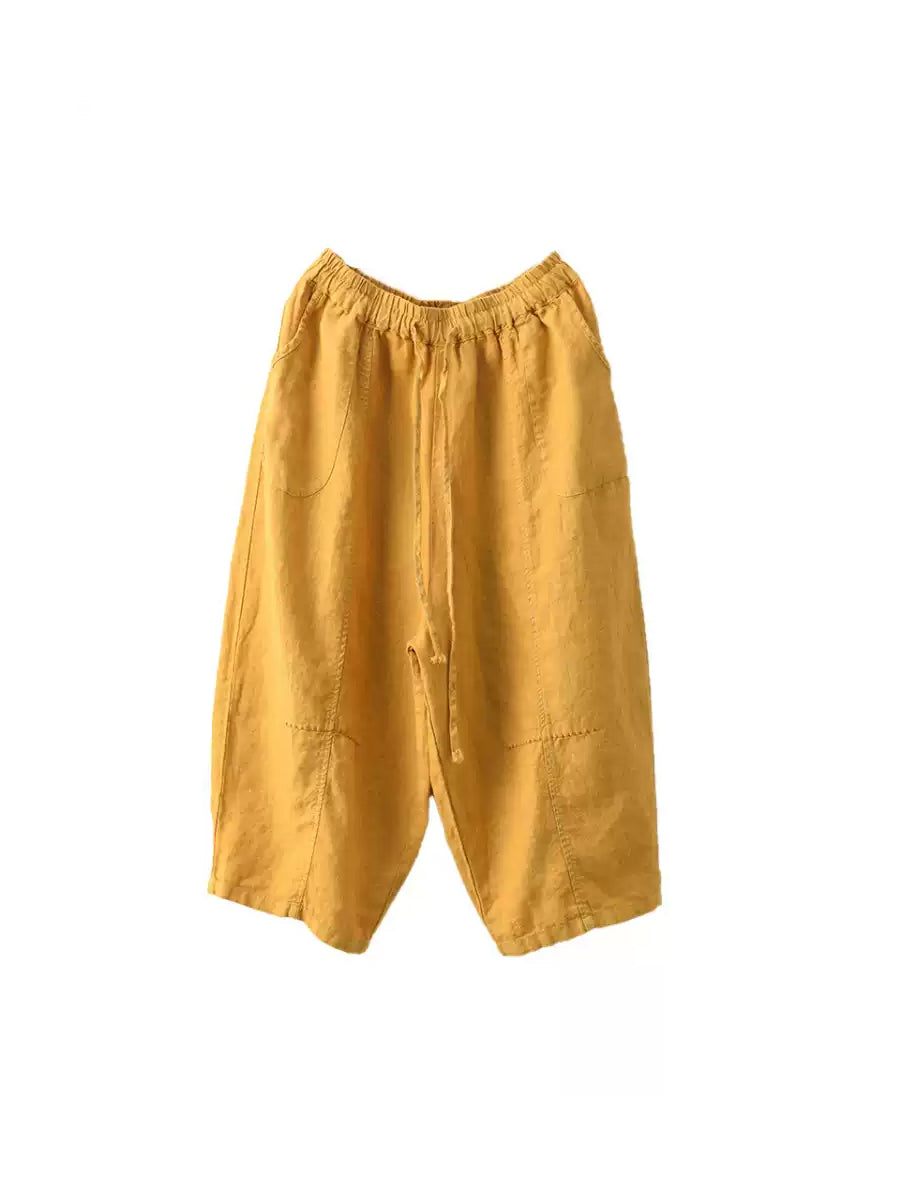 Pantalon d'été 100 % lin couleur sarouel pour femme, décontracté et pur