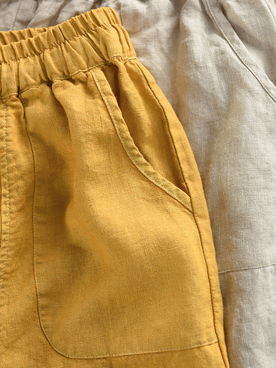 Pantalon d'été 100 % lin couleur sarouel pour femme, décontracté et pur