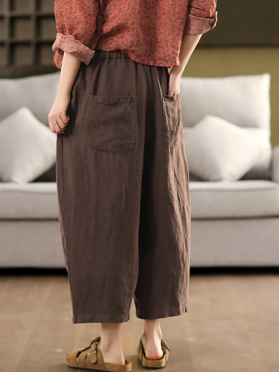 Pantalon d'été 100 % lin couleur sarouel pour femme, décontracté et pur
