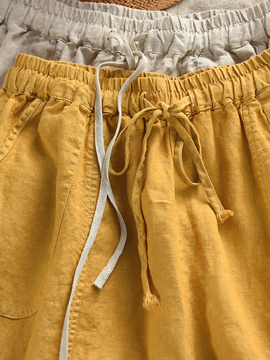 Pantalon d'été 100 % lin couleur sarouel pour femme, décontracté et pur