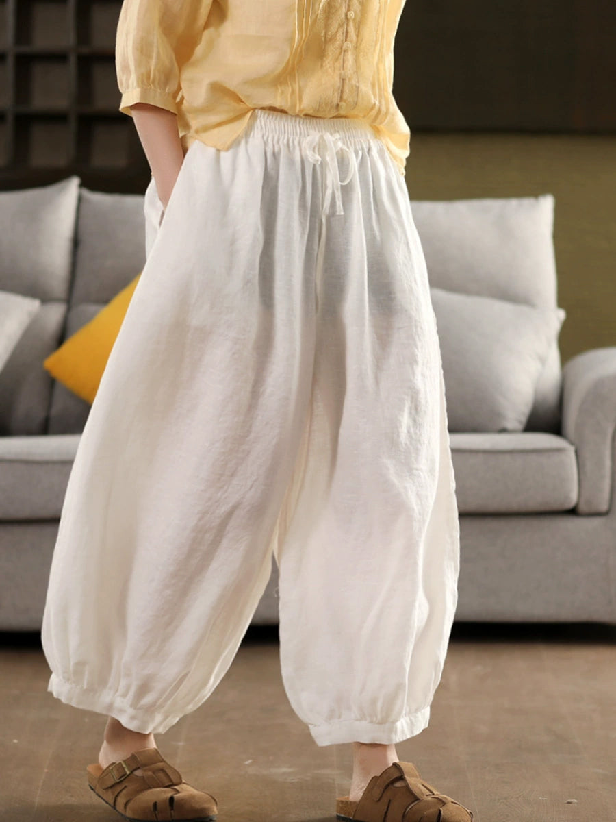 Pantalon sarouel décontracté 100 % lin pour femme, couleur été