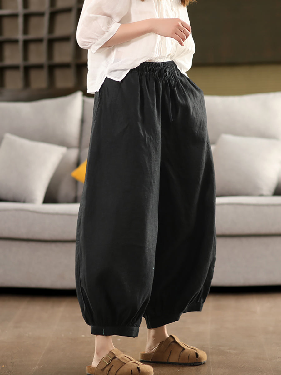 Pantalon sarouel décontracté 100 % lin pour femme, couleur été