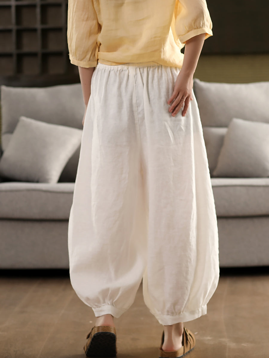 Pantalon sarouel décontracté 100 % lin pour femme, couleur été