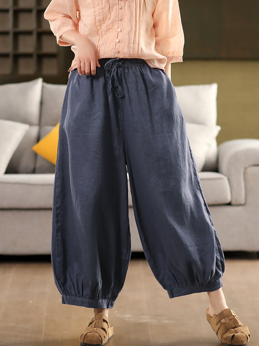 Pantalon sarouel décontracté 100 % lin pour femme, couleur été