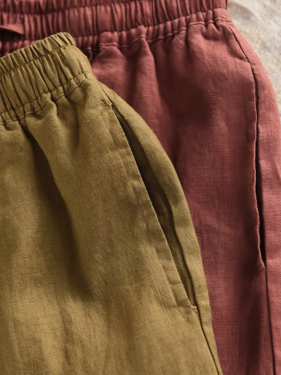 Pantalon sarouel décontracté 100 % lin pour femme, couleur été