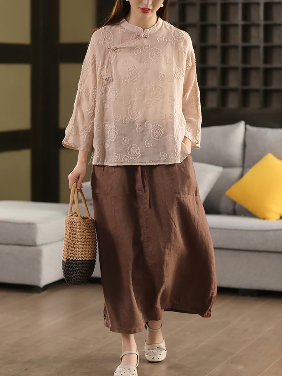 Pure Women Color 100%Linen Skirt Summer